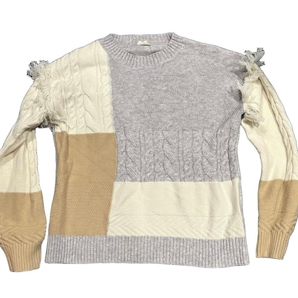 Anthropologie Gray and Cream Colorblock Sweater - Picture 2 of 6
